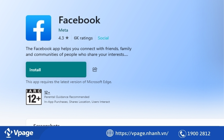 Ứng dụng Facebook trên Windows Store