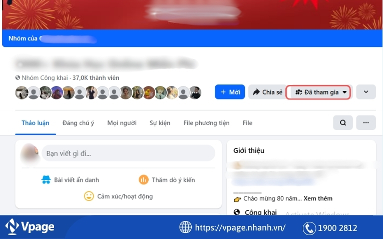 Chọn Đã tham gia