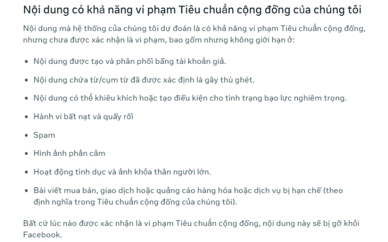 Tài khoản Facebook vi phạm tiêu chuẩn cộng đồng sẽ bị vô hiệu hóa 