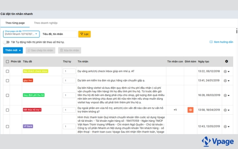 Tính năng tạo tin nhắn trên phần mềm Vpage