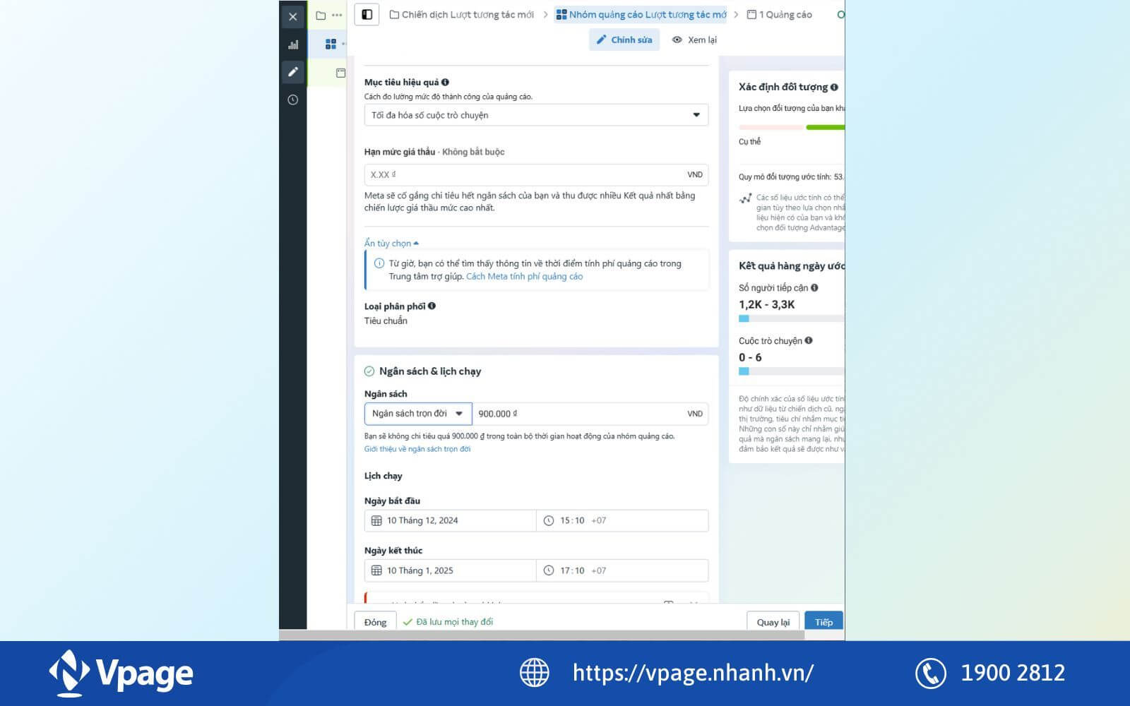 Cài đặt ngân sách và thời gian chạy