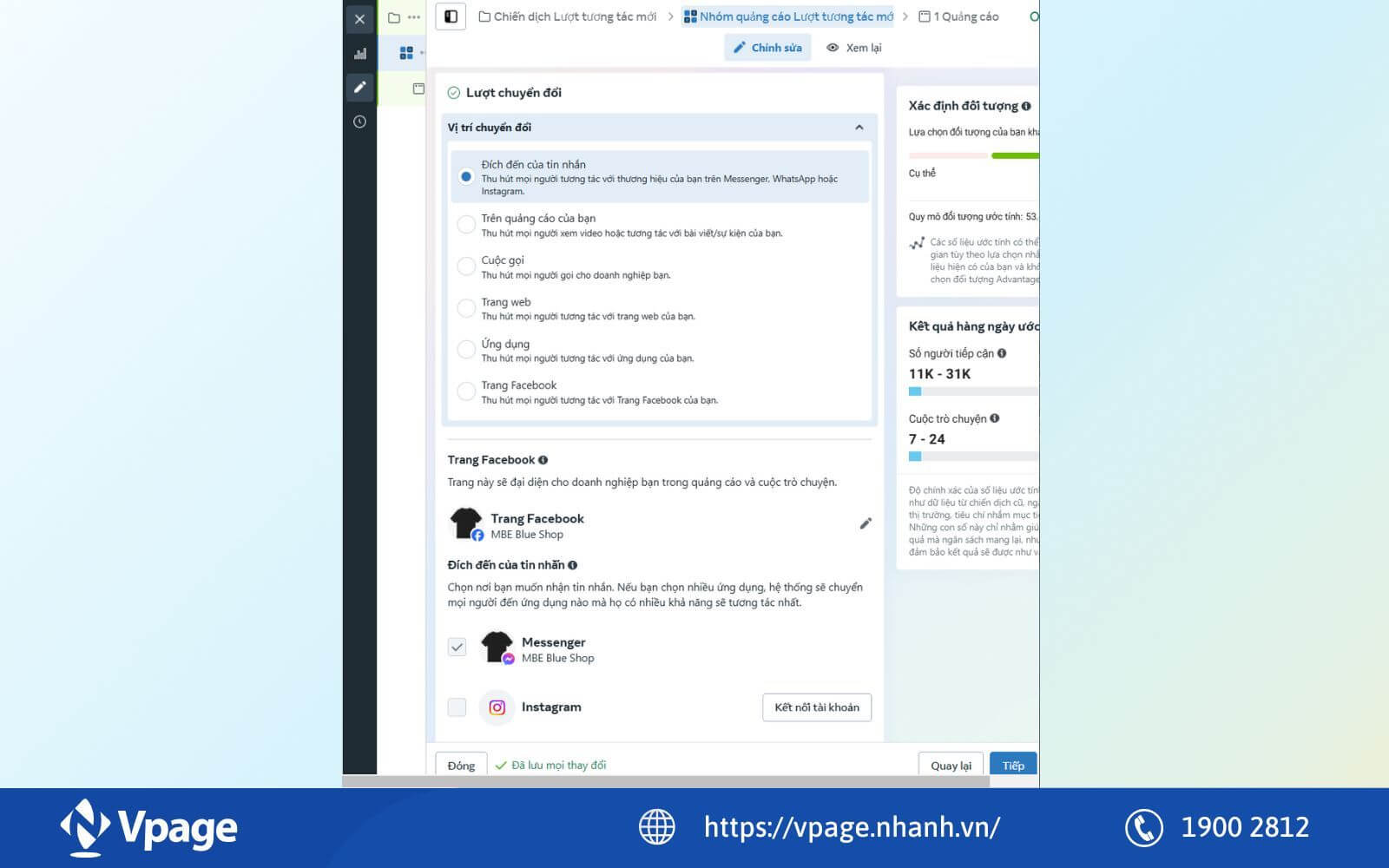 Thiết lập vị trí chuyển đổi