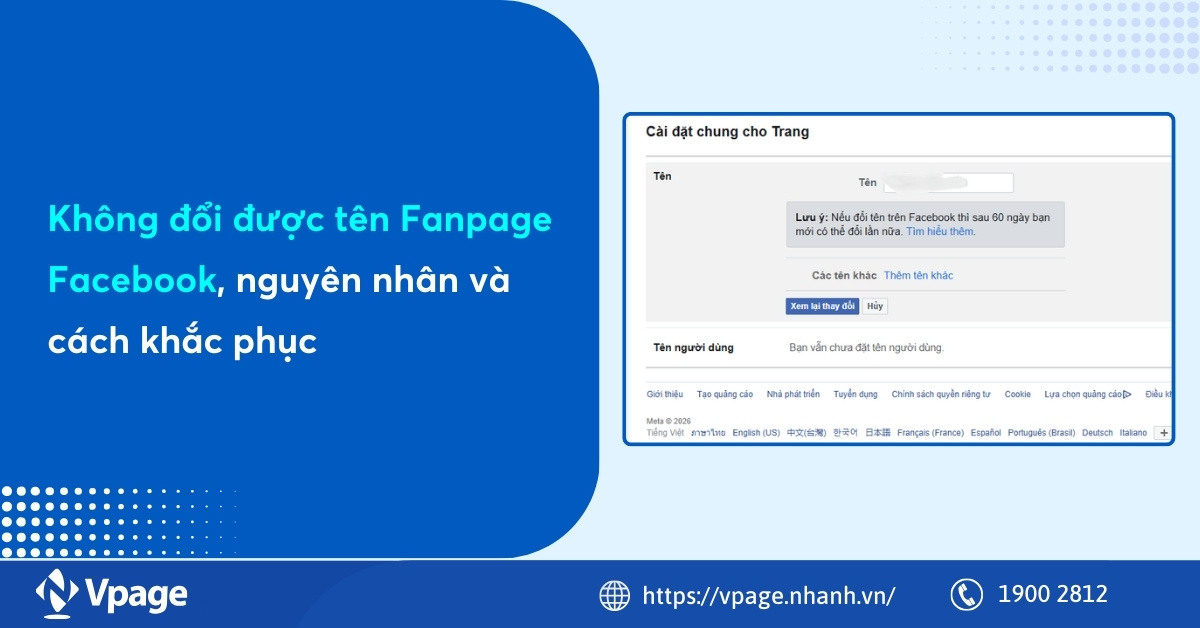 Không đổi được tên Fanpage Facebook, nguyên nhân và cách khắc phục