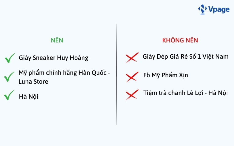 Những lưu ý khi đặt tên cho Fanpage