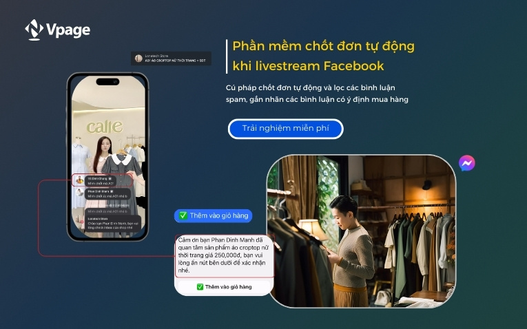Tổng quan tính năng chốt đơn tự động khi livestream Facebook của phần mềm Vpage