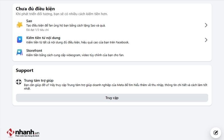 Chế độ kiếm tiền trên trang cá nhân bật chế độ chuyên nghiệp