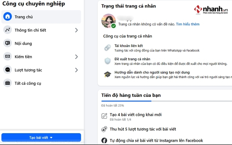 Công cụ chuyên nghiệp trên trang cá nhân Facebook đã chuyển thành chế độ chuyên nghiệp