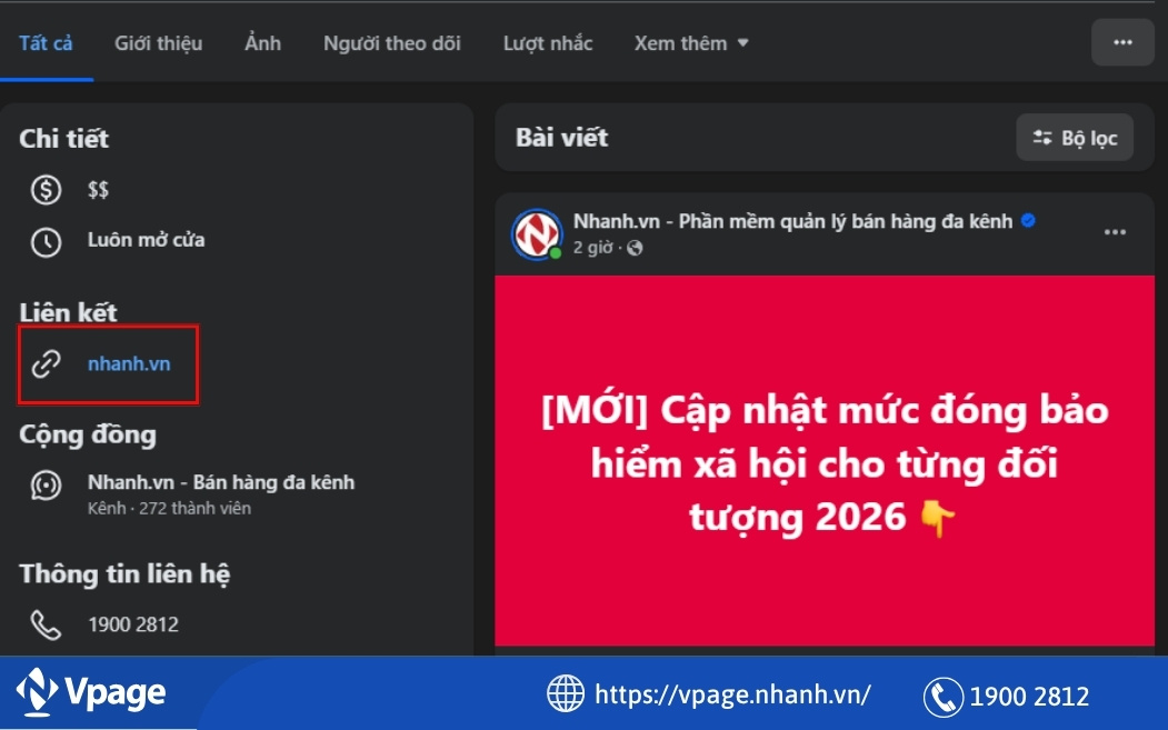 Liên kết webisite vào Fanpage