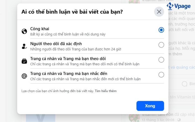 Chọn "Bạn bè" làm đối tượng có thể bình luận