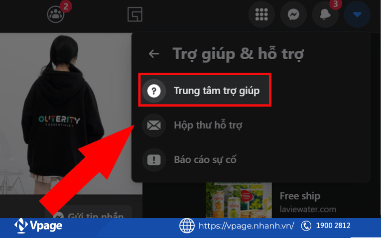 Chọn Trung tâm trợ giúp Facebook