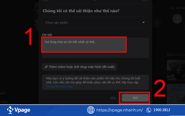 Điền nội dung cần hỗ trợ rồi nhấn gửi
