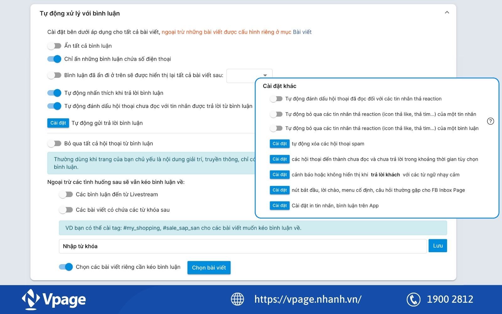Các tính năng giúp kiểm soát bình luận trên Vpage