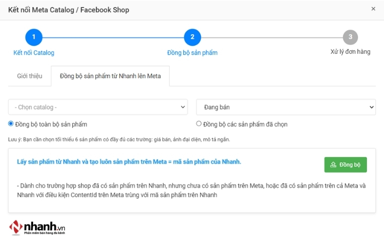 Đồng bộ sản phẩm từ Nhanh.vn lên Meta 