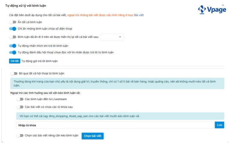 Cài đặt bình luận Fanpage trên Vpage 