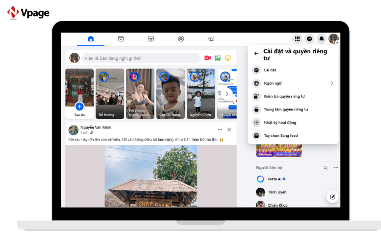 Chọn Cài đặt & quyền riêng tư 
