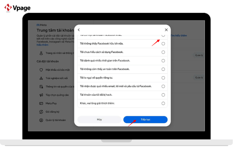 Lý do khóa Messenger tạm thời và nhấn tiếp tục