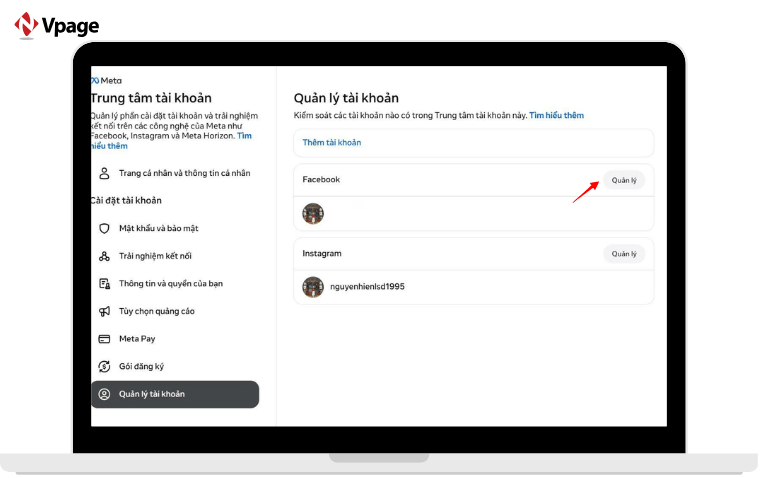Chọn mục quản lý 