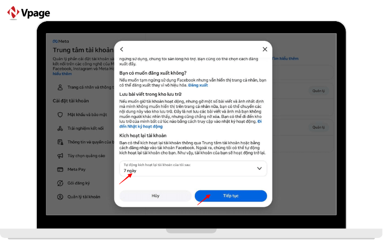 Thiết lập thời gian phù hợp và chọn tiếp tục