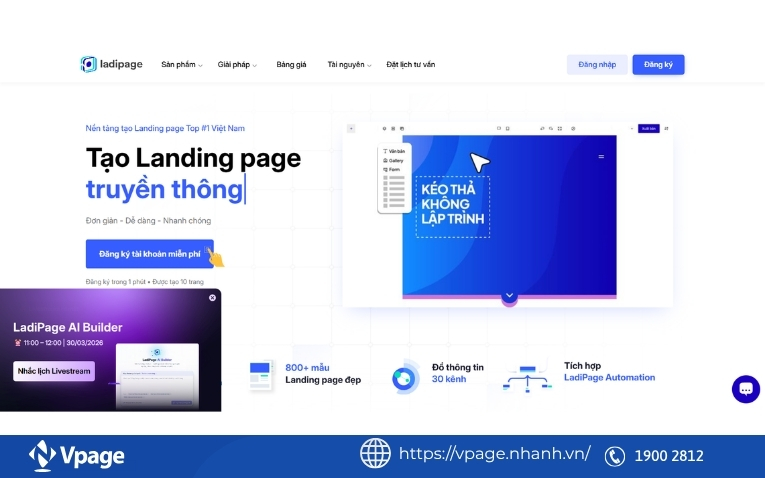 Chọn mẫu Landing Page