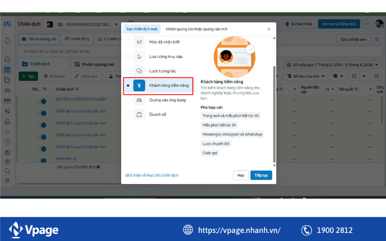 Lựa chọn " Khách hàng tiềm năng"