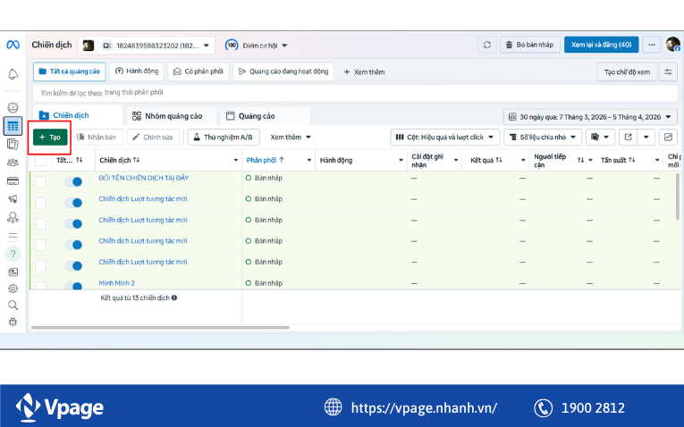 Lựa chọn "Tạo chiến dịch"
