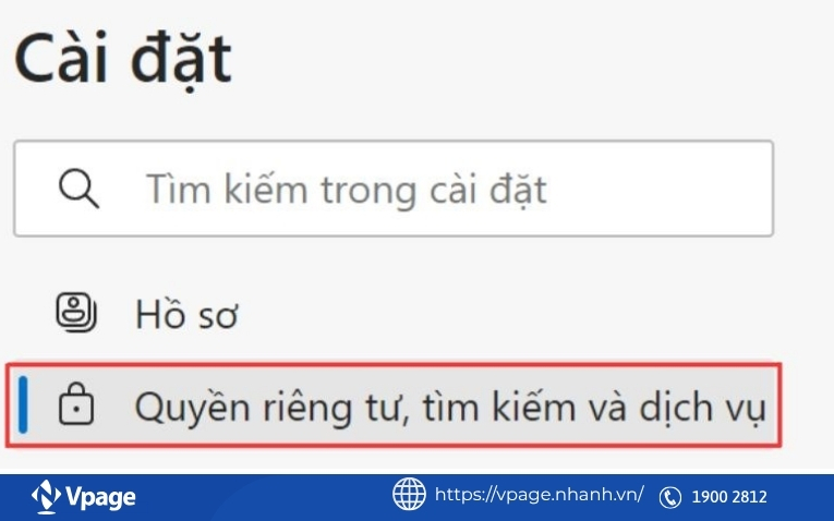 Chọn quyền riêng tư, dịch vụ