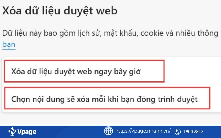 Chọn xóa duyệt web 