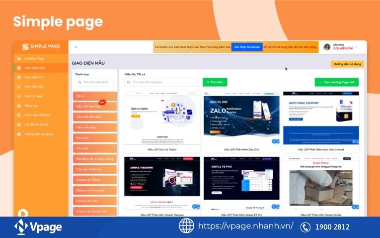 Công cụ tạo landing page miễn phí Simple Page