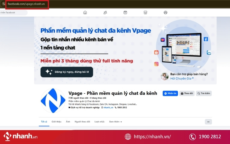 Lấy link fanpage trên trình duyệt