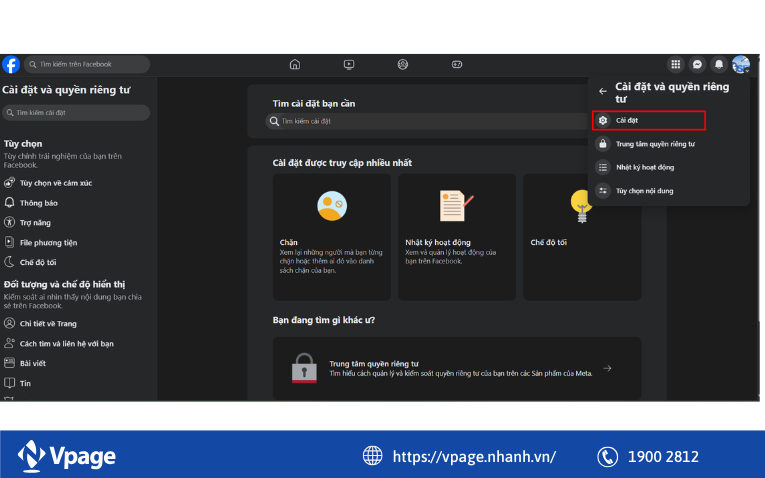 Truy cập Cài đặt & quyền riêng tư