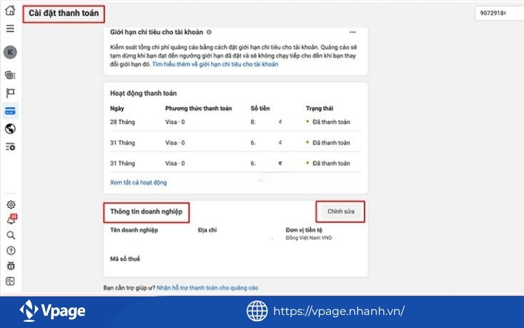 Chỉnh sửa thông tin doanh nghiệp