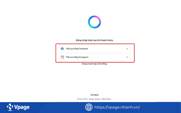 Đăng nhập bằng tài khoản Facebook hoặc Instagram của bạn