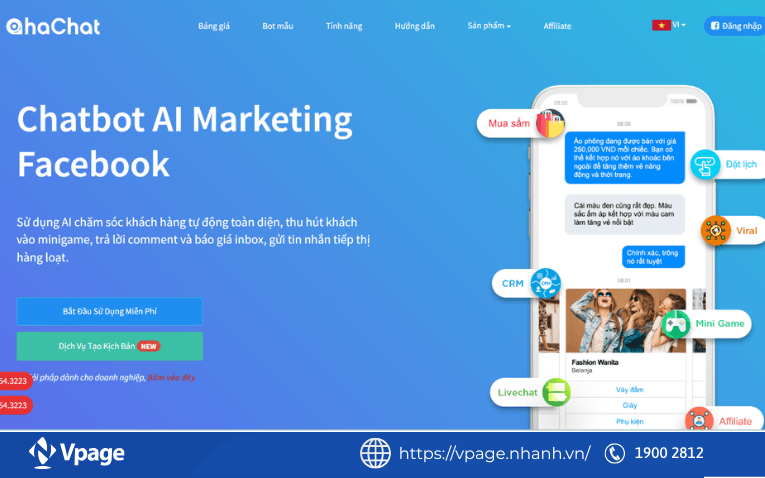 AhaChat là một trong những nền tảng tạo chatbot Messenger
