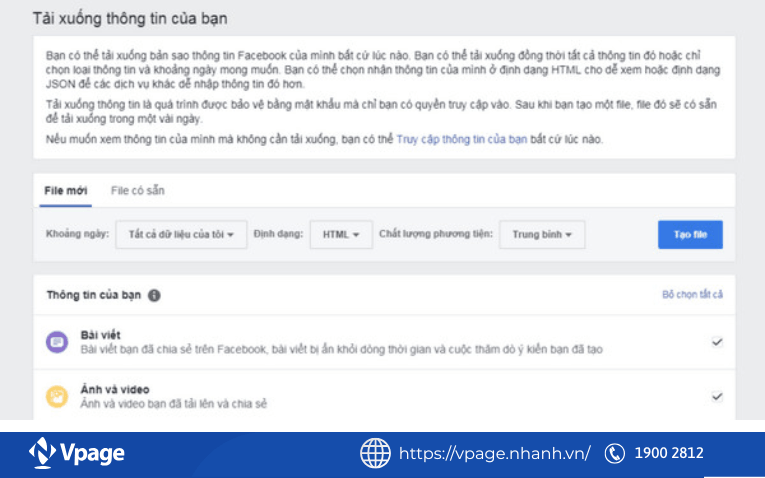 Nhấn nút Tạo file để bắt đầu quá trình sao lưu