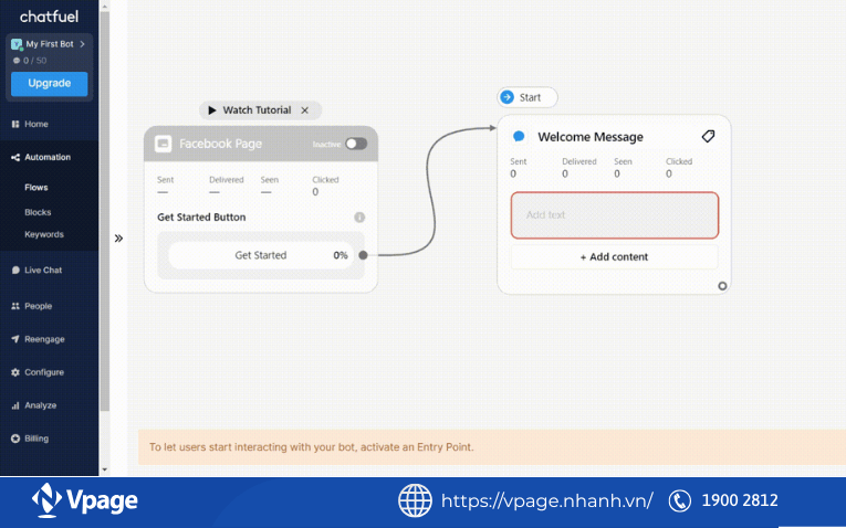 Thiết lập tin nhắn chào mừng cho chatbot Hỏi đáp thường gặp của bạn