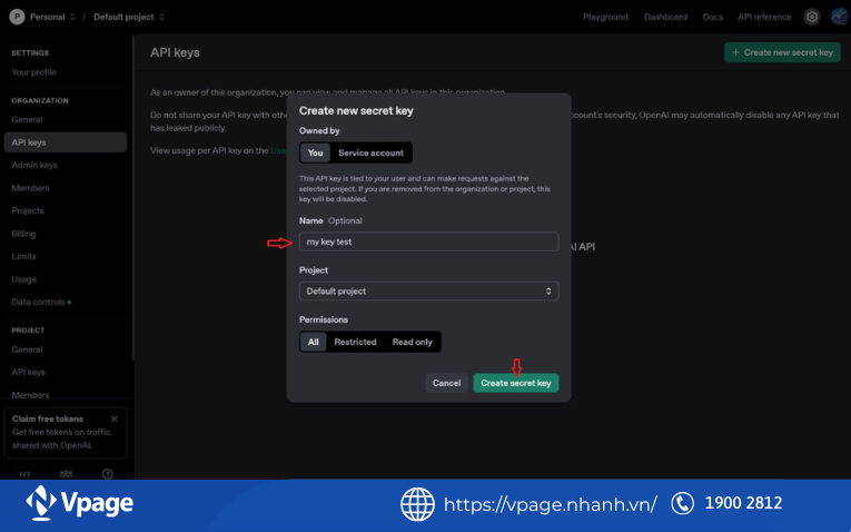Copy Key và lưu lại Secret Key