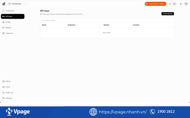 Chọn Create API key