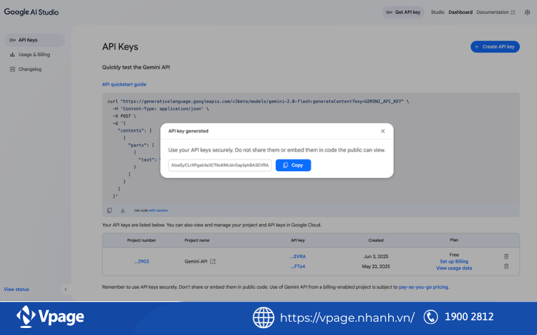 Copy key và lưu lại secret key