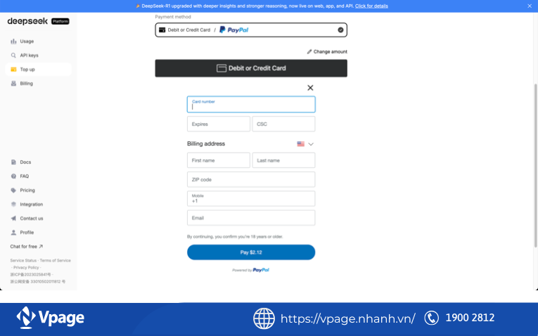 truy cập vào trang cài đặt của DeepSeek